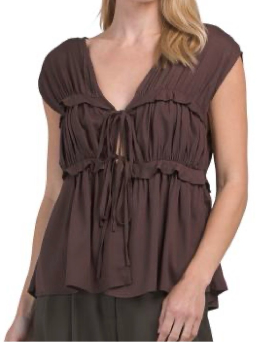 White Closet Linen Blend Tie Top